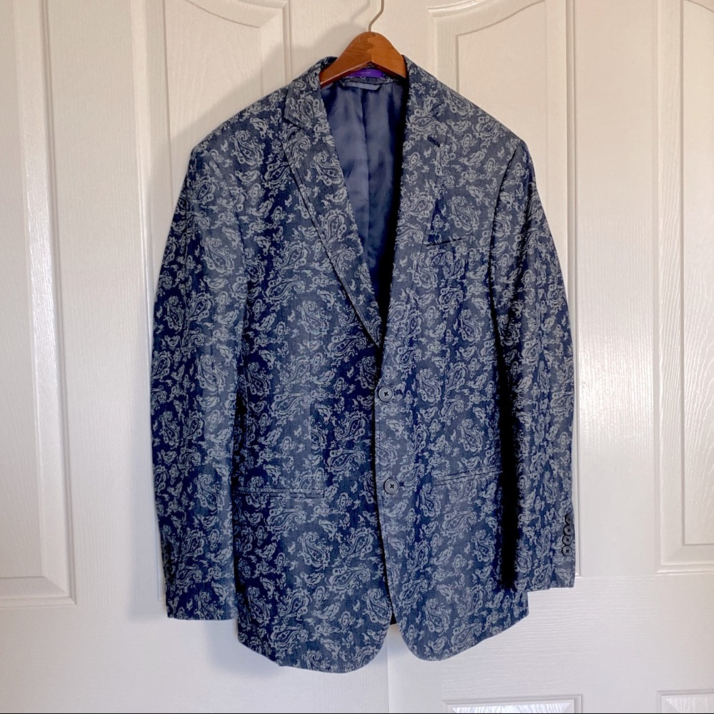 Tallia Blue Textured Paisley Cotton Blazer - Lined - Picture 9 of 14